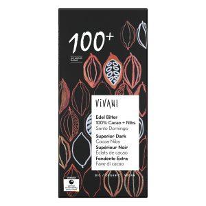 Vivani Βιολογική Μαύρη Σοκολάτα 100% Κακάο & Nibs 80gr