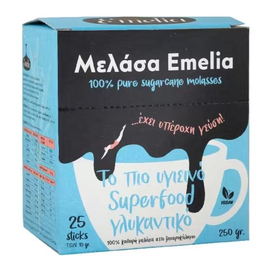 100% Καθαρή Μελάσα από Ζαχαροκάλαμο 25 Sticks 250γρ Emelia