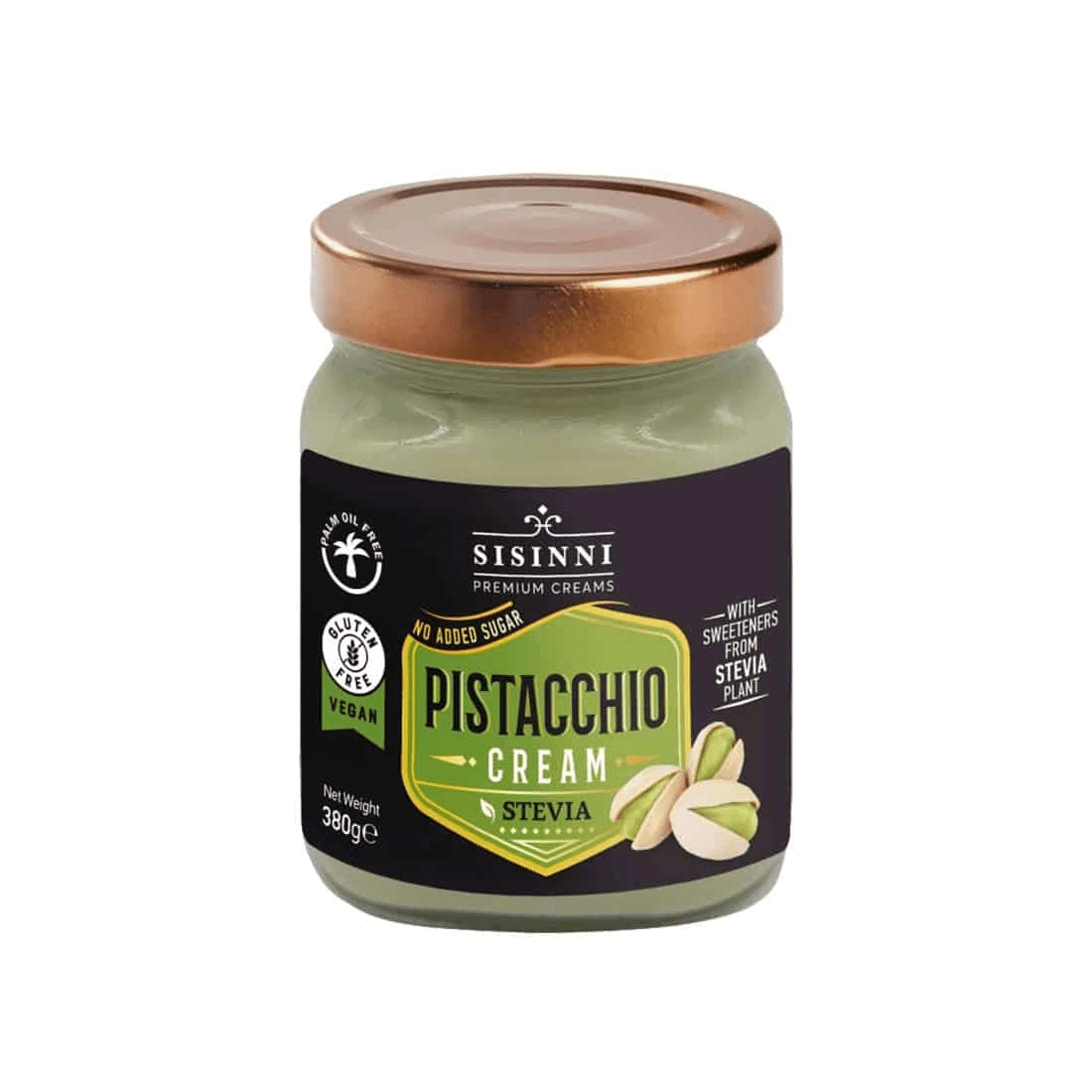 Κρέμα Κελυφωτού Φιστικιού με Στέβια 380g Sisinni